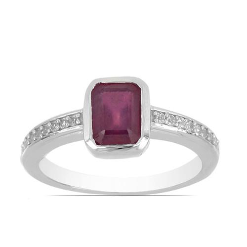 STERLING SILVER  GLASS FILLED RUBY GEMSTONE CLASSIC RING